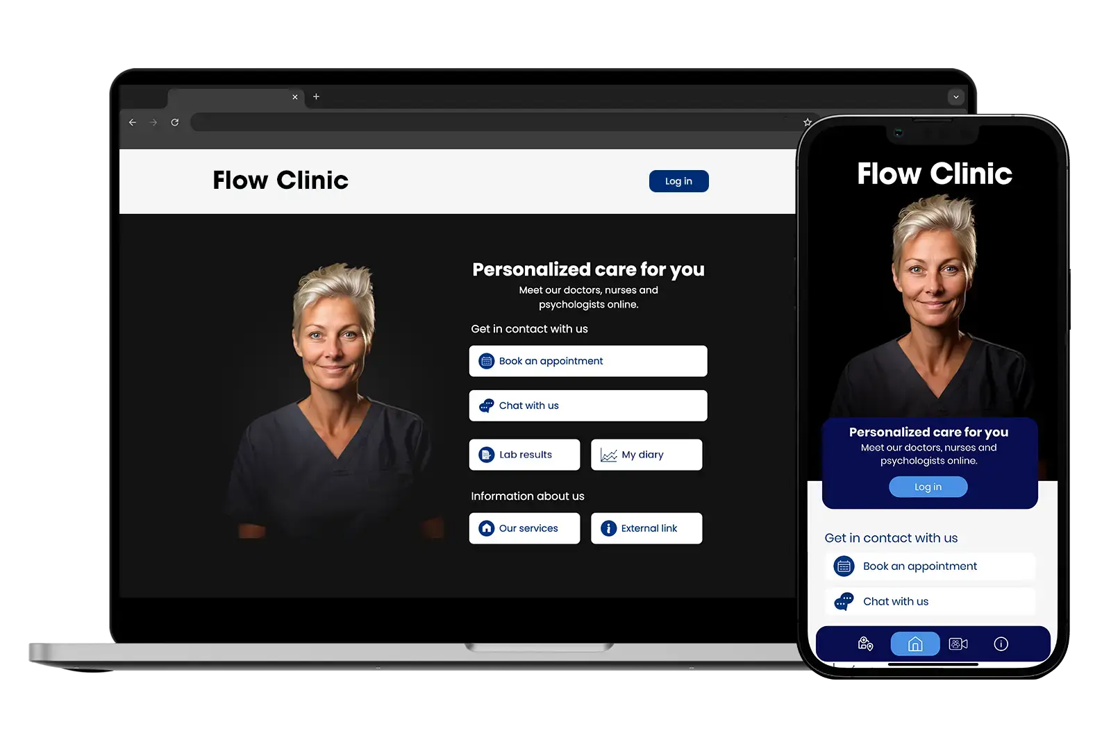 Curoflow telemedicine platform patient portal with web interface and app.