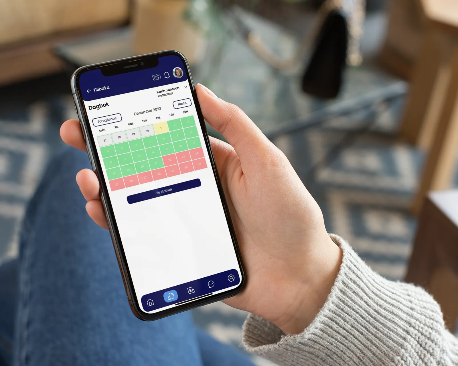 Kalender i Curoflow digital vårdplattform app för IVF processer.
